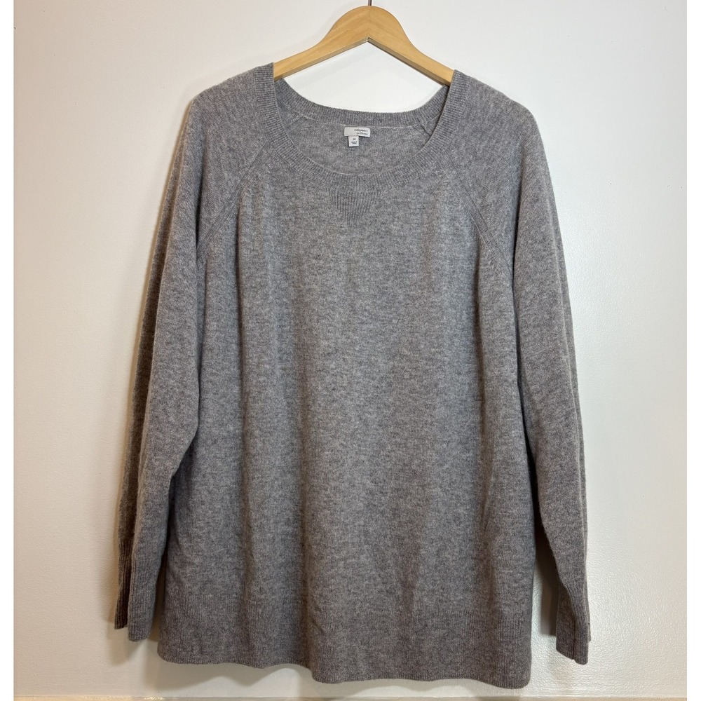Halogen Cashmere Sweater Womens 3X Gray Crewneck Raglan Long Sleeve Pullover